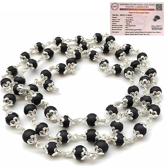 DIVARTH Karungali Malai Original 54 Beads Certified Ebony Wood Mala with Silver Caps | Govt Lab Tested Karungali Mala for Men & Women | Meditation, Healing & Positive Energy (8mm)-image-20