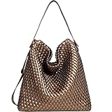 DSGUTWO Woven Leather Tote Bag for Women Large Woven purses shoulder bag Fashion Shopping Travel Handbags (Bronze)