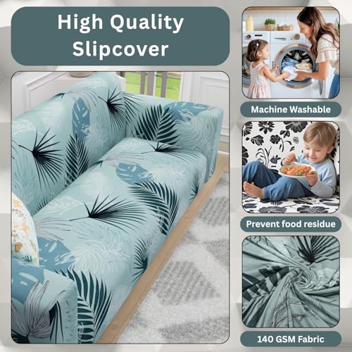 Image of Lukzer 5 Seater Sofa Cover - Light Blue | Universal Sofa Cover 3+1+1 Seater | 360 Fully Covered Anti-Slip Washable Couch Cover Protecter | 140 GSM Stretch Fit Polyester + Spandex Slipcover SC-008-05