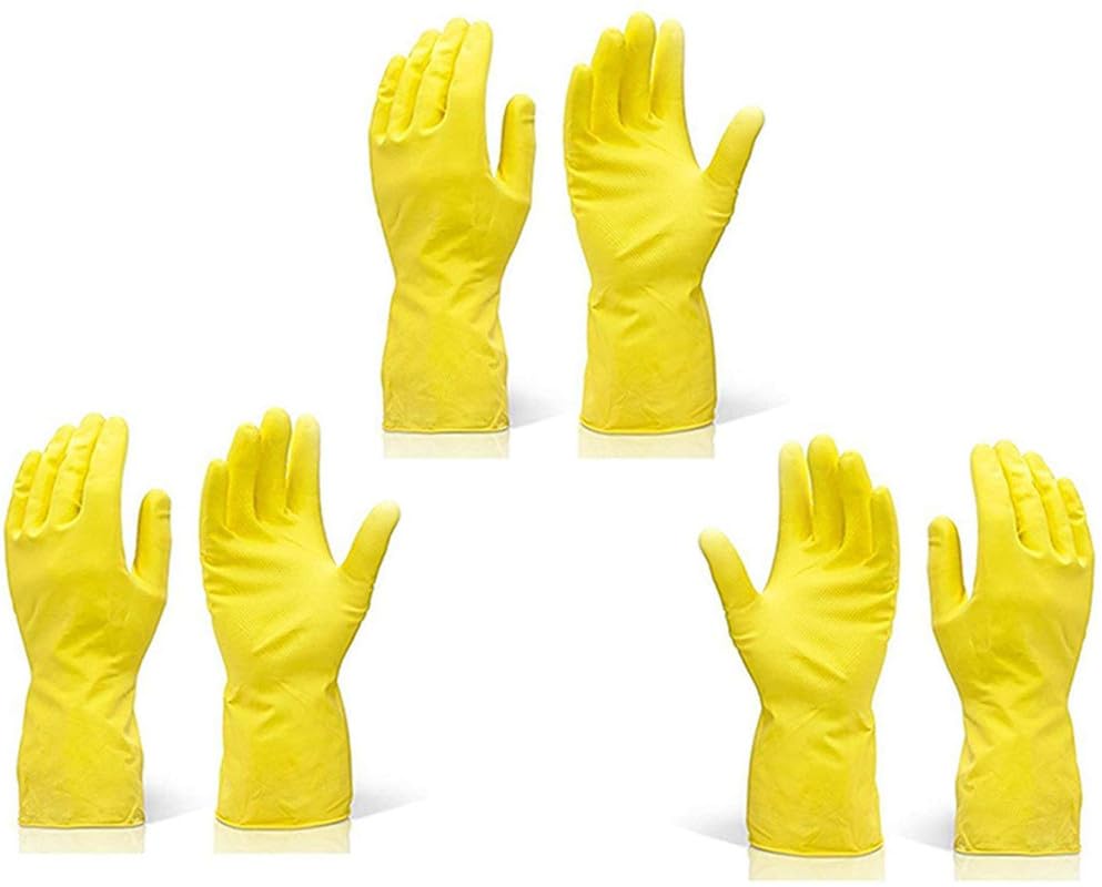 HDR MALL Reusable Rubber Hand Gloves for Cleaning (Colour May Vary) - Pack of 3