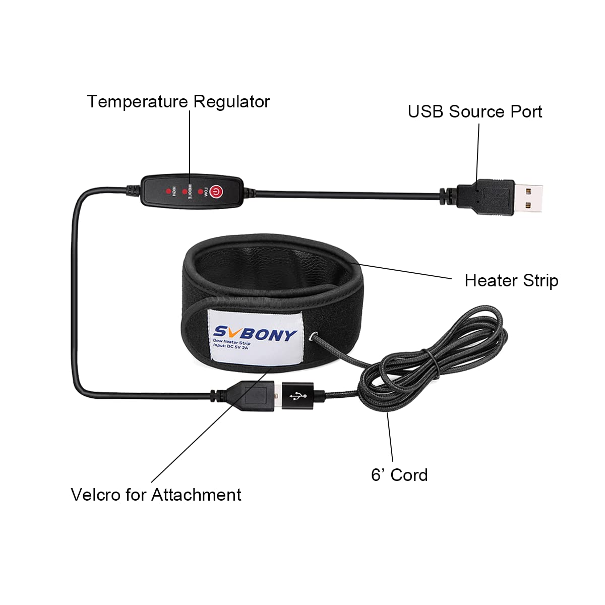 SVBONY SV172 Chauffe-lentille, 400 mm, réchauffeur de rosée, régulateur de température, 3 vitesses, bande chauffante USB universelle pour caméra télescope