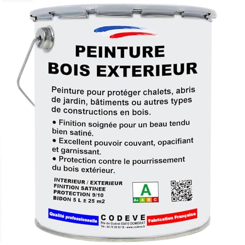 Peinture Bois Exterieur - Codeve Bois/RAL 7016 - Gris anthracite - 5L - Intérieur/extérieur - Extérieures Pour La Protection D'un Chalet, Abri, Garage, Cabane.