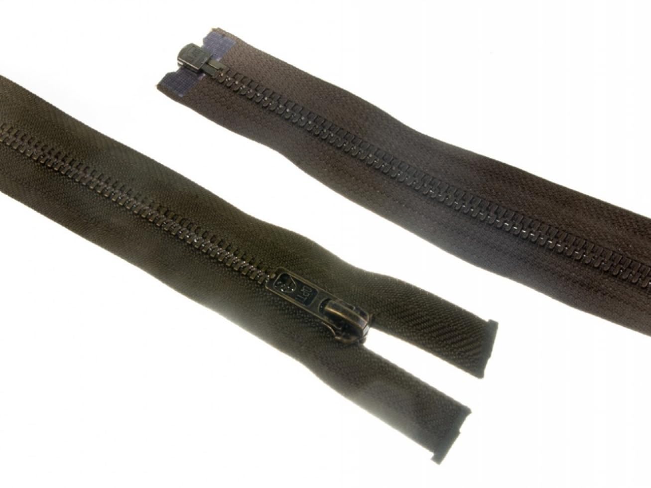 24" 61cm Antique Brass Metal Open End Zips Khaki Green - per Single Zip