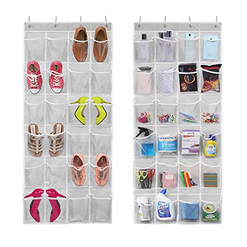 Zebricolo,Zapatero Colgante, 24 Bolsillos Grandes, Zapatero Colgante Puerta, Ahorra Espacio, Zapatero Puerta, Almacenamiento Multiuso, Zapatero Colgante, Ventana Transparente, Zapatero Puerta,Gris