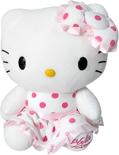 Sanrio Hello Kitty - Juguete de peluche sentado de 98 pulgadas 98in con lunares rosados sobre vestido blanco