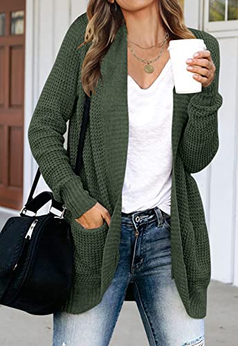 Zesica Women's 2023 Long Sleeve Open Front Casual Lightweight Soft Knit Cardigan Sweater Outerwear,Green,Small #TOP1