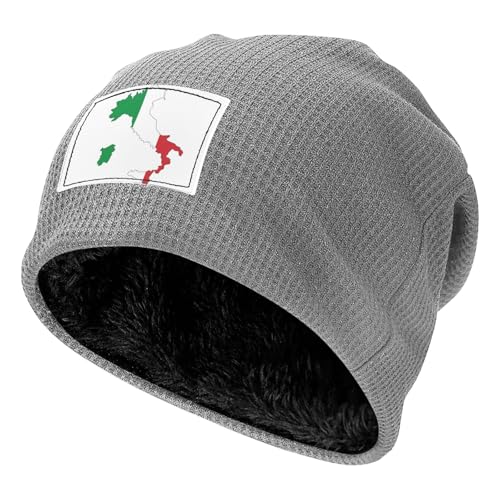 JEJEA Gorro de invierno con forro polar con estampado de mapa de la bandera italiana, gorro de invierno suave y cálido, gorro de esquí, unisex, clima frío, gris claro, Talla única