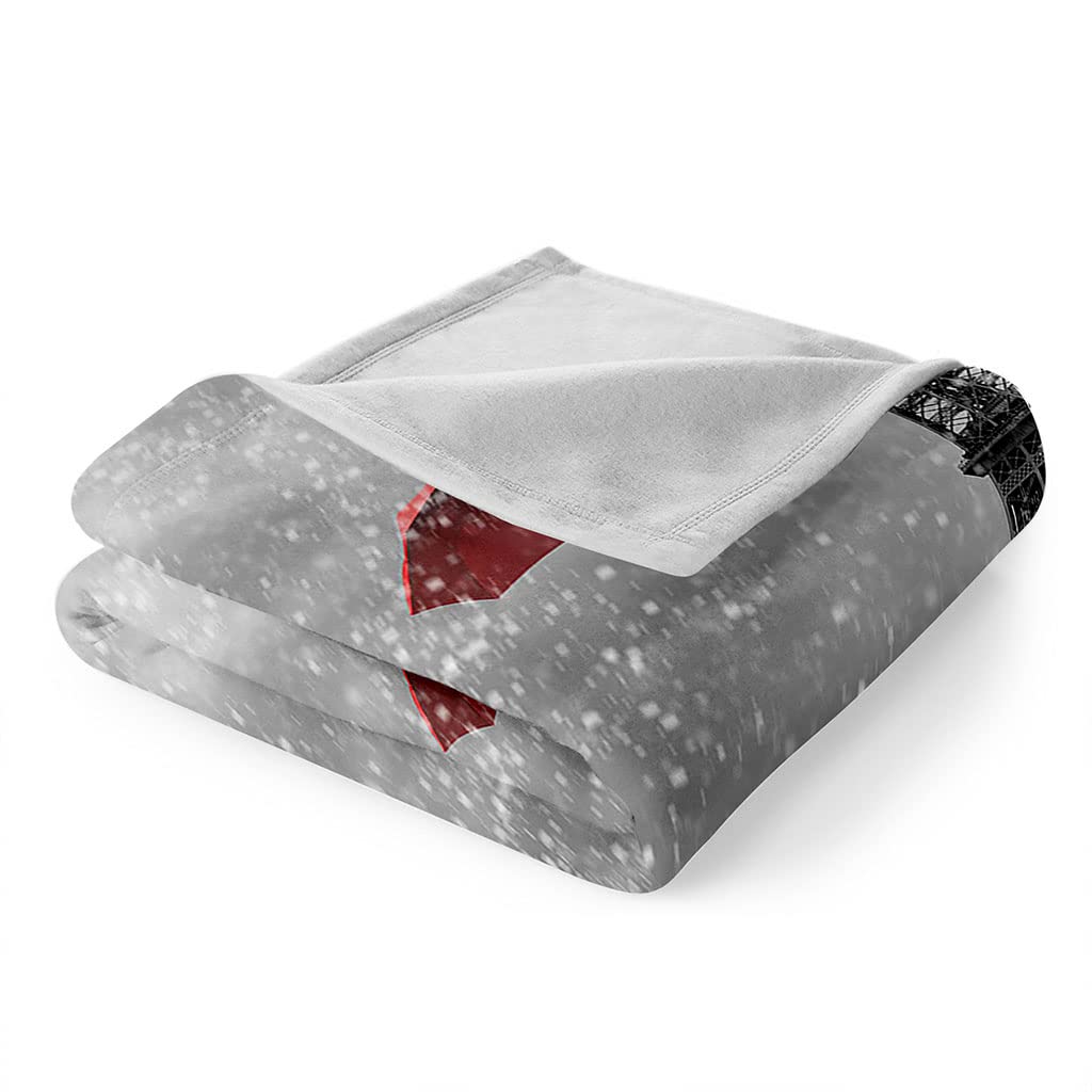 Manta De Franela De Microfibra 150X200Cm Manta De Felpa Suave Para Sofá Cama 3D Paisaje Con Torre De Paraguas Rojos Impresión Patrón Manta Polar Invierno Gruesa Y Esponjosa Caliente Transpirable
