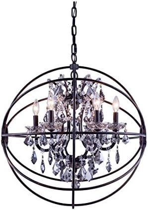Elegant Lighting Geneva Collection 1130D25DB-SS/RC 6-Light Pendant Lamp with Royal Cut Silver Shade Crystals, Dark Bronze Finish