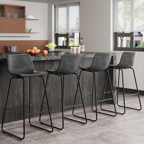 Image of REONEY Bar Stools Set of 4, 30 inch Urban Faux Leather Counter Stools, Grey
