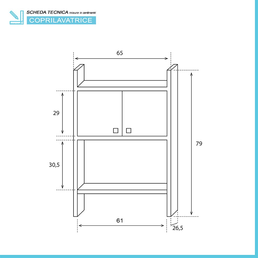 Inbagno Pensile sopra Lavatrice salvaspazio con Ante e Ripiani a Vista, L 65 x P 26 x H 79 cm, in PVC Bianco, Ideale per Esterni