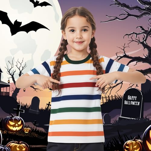 Image of Kids Striped T-Shirt,Short Sleeve,Crew Neck,Boy Girls Summer Tee Top Halloween Costumes 3-12 Years