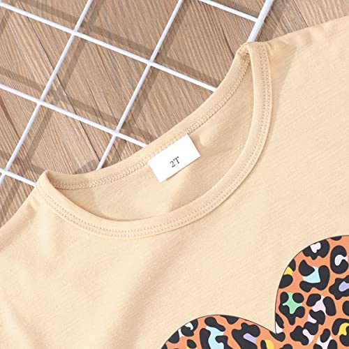 Girl Summer Outfits Leopard Skirt Two Piece Heart Print T-Shirt Cheetah Print Tiered Skirt Girl Leopard Dress Birthday Party Zoo Animal Clothes 280 5-6Y #TOP3