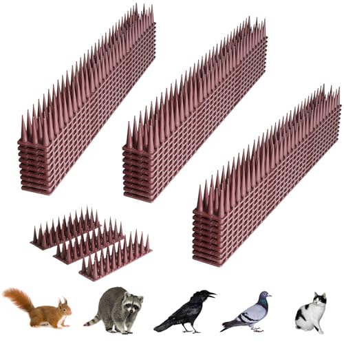 Bird Spikes, 24 Packs Pigeon Detterrent Spikes Outside, Spike to Keep Birds Away, Raccoon Cat Squirrel Detterrent, Plastic Bird Spike for Patio Roof Fence Window Nest, Brown