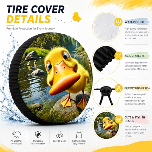Image of Funny Duck Spare Tire Cover with Unique Print, Weatherproof Wheel Covers Tire Protector, Universal Fit for Rv, Trailer, SUV, Camper Vehicle