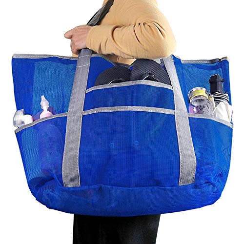 Preisvergleich Produktbild AEF Groß Strandtasche Faltbare Reisetasche Strandtasche Sand Spielzeug Aufbewahrungstasche Badetasche Familie Netztasche Reisetasche, 2Pcs
