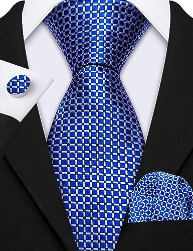 Image of Barry.Wang 6 PCS Men Ties Set Silk Business Fashion Woven Necktie Handkerchief Cufflinks Paisley Stripe Wedding Party