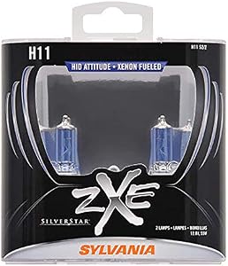 SYLVANIA - H11 (64211) SilverStar zXe High Performance Halogen Headlight Bulb - Headlight & Fog Light, Bright White Light Output, HID Attitude, Xenon Fueled Technology (Contains 2 Bulbs) (H11SZ.PB2)