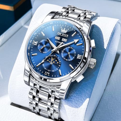 Image of OLEVS Mens Automatic Watches Skeleton Mechanical Self Winding Luxury Fashion Dress Wrist Watch Luminous Waterproof