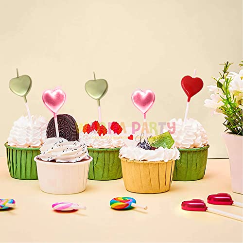 Image of Wanna Party Red Heart Pick Candles, Candles for Birthday Decoration, Cake Decoration Supplies for Wedding Birthday Events (Pack of 5)