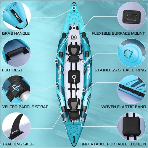 Angler 14'6" Inflatable Fishing Kayak with Drop Stitch Floor 2-3 Person Adult Blow up Kayaks Foldable Pedal Boat Canoe, Blue - Thumbnail 3