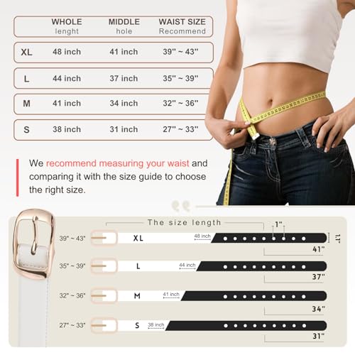 Womens White Belts with Gold Buckle Leather Belts for Women Ladies Fashion Waist Belt3