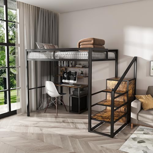 Wohh Full-Size Loft Bed/Desk & Wardrobe - Heavy Metal Frame,