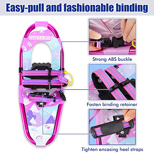 Affordura Kids Snowshoes For Girls Pattern Design For Stylish Look Snowshoes For Kids Lightweight Aluminum Youth Snowshoes With Poles And Storage Bag #TOP2