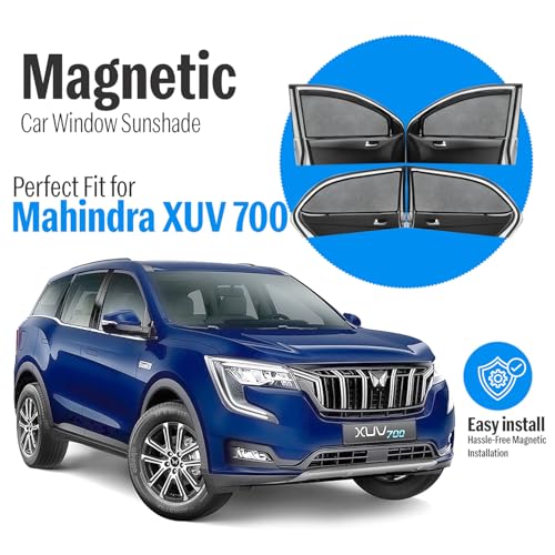 Image of Autofact Magnetic Car Sunshades Compatible with Mahindra Xuv 700 (Set of 4) - Easy Installation, UV Protection, Keeps Car Cool (Front 2 with Zippers for Easy Access, Rear 2 Without Zippers)