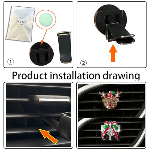 Image of 2 Pack Crystal Elk Christmas Car Vent Clip Bling Accessories - Gift Box Car Diffuser Air Freshener