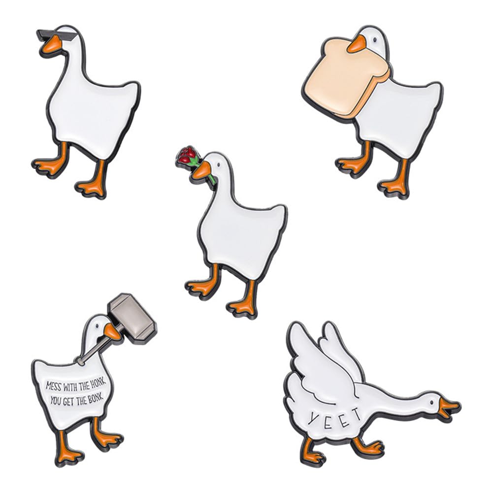5PCS Cartoon White Goose Enamel Pins Set Cute Animals Duck Brooches Badges Backpack Hat Shirt Lapel Pins Jewelry Gifts for Friends