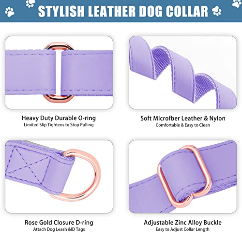 Soft Leather Martingale Dog Collar - Adjustable Rose Gold Limited Slip Collars [Easy To Clean], Stylish Durable Heavy Duty Nylon No Pull Training Collar For Small Medium Large Dogs (M, Set Purple) #TOP1