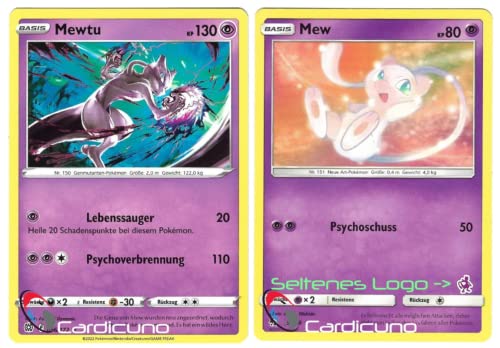 Cardicuno Mewtu & Mew Set 056/172 32/68 (Strahlende Sterne + Kampf Akademie Verborgenes Schicksal DE Cover