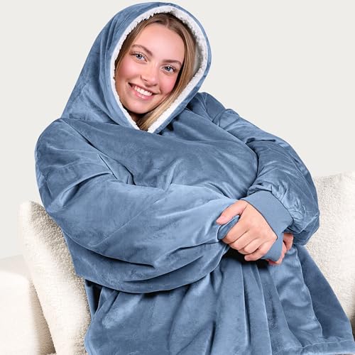Image of Bare Home Wearable Blanket Hoodie - Soft Plush Sherpa - Warm and Cozy - Oversized Wearable Blanket