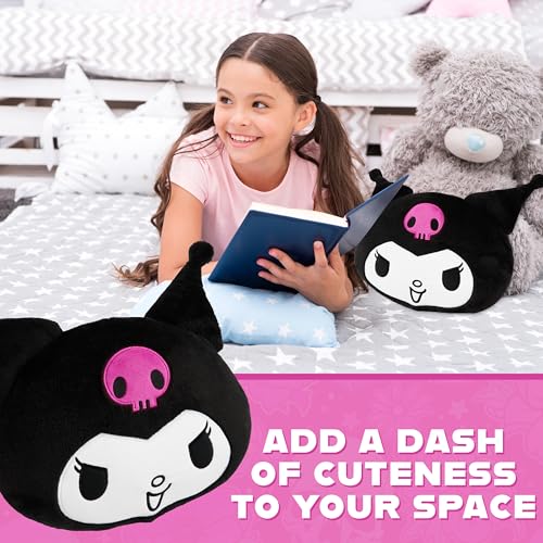 Image of Hello Kitty Sanrio Plush Cushion Pillow, Plush Throw Pillow Fluffy Cushion Kawaii Decor Cinnamoroll Kuromi, Gifts for Teens, Women (Black Kuromi, L12.4 x W11)