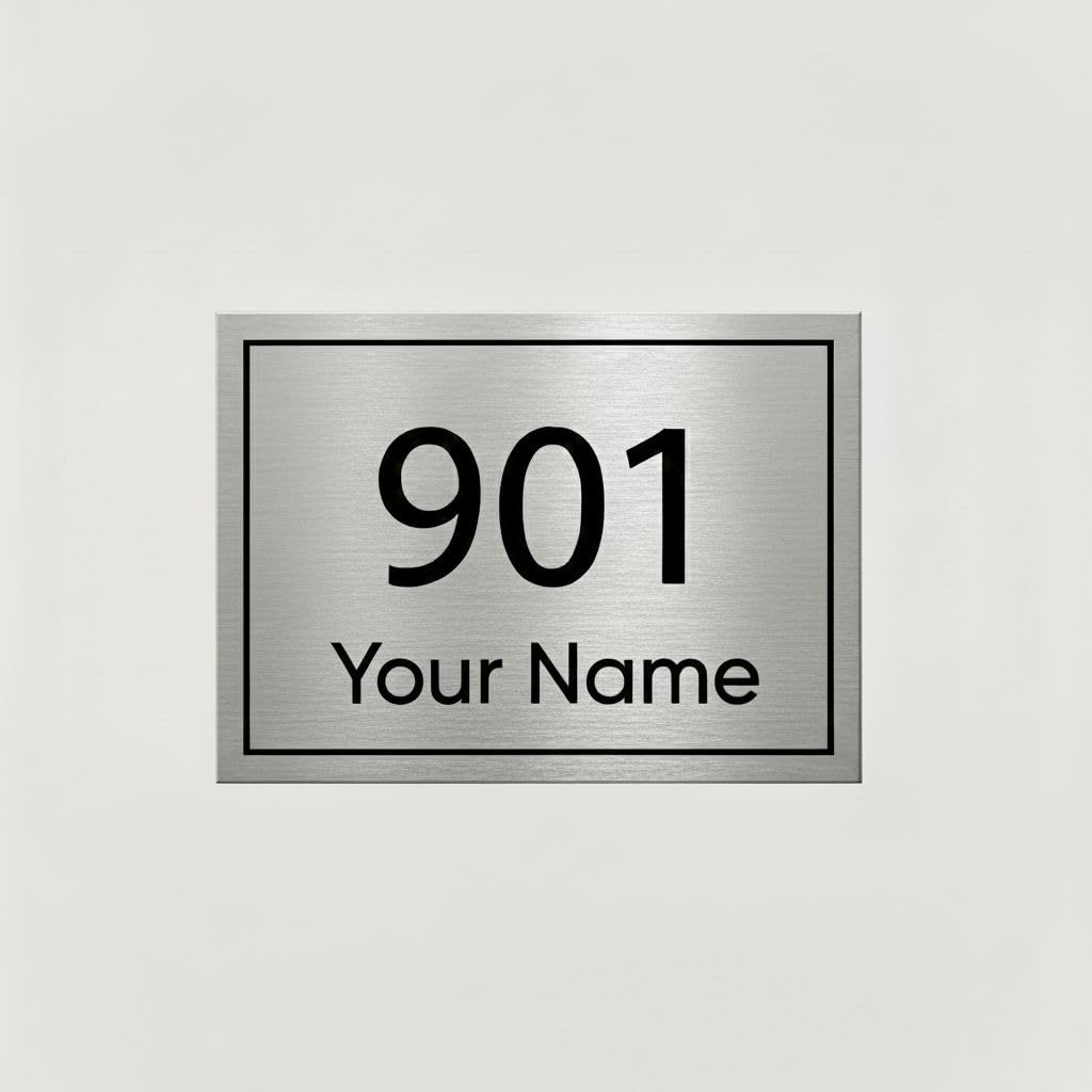 Customized Acrylic Name Plate | Personalized House Number Sign for Home & Office | Premium Silver Brushed Finish | Modern, Weatherproof(Self-Adhesive) | Flat/Apartment/Hotel Door Sign