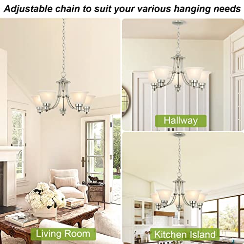 Depuley 5-Light Modern Chandelier Light Fixtures, 21" Contemporary Chandelier Brushed Nickel With Glass Shade, Adjustable Ceiling Hanging Pendant Lighting For Dining Room, E26 Led Bulbs (Not Included) #TOP1