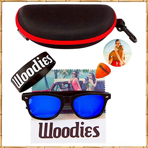 Woodies Zebra Wood Sunglasses with Electric Blue Mirrored Polarized Lens and Real Wooden Frame for Men and Women | 100% UVA/UVB Protection3