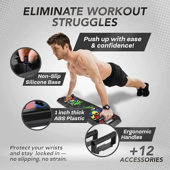 Push Up Board - Portable Multifunction All-in-One Fitness Accessories, Includes Resistance Bands & Pull Up Band, Durable Workout Board for Home Gym, Great Chest Workout Equipment