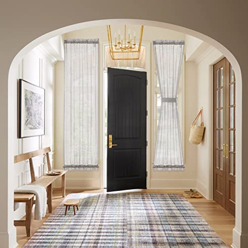 Emema Door Panel Curtains Linen Texture Narrow French Door Curtain Window Curtain Semi Sheer Tieback Privacy For Front Door Glass Door Window 2 Panels, 25" W By 72" L, Light Grey #TOP5
