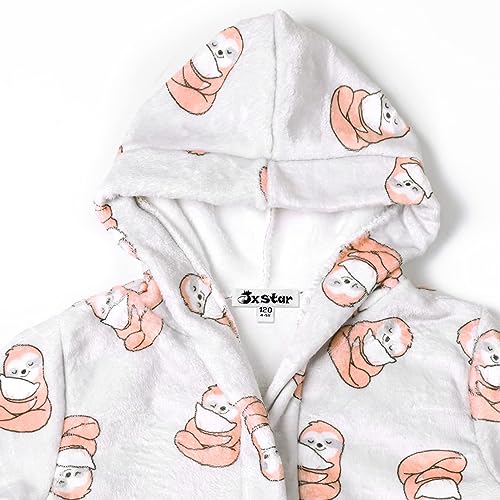 Jxstar Roupões de banho para meninas com capuz e pijamas de pelúcia coral macio, Bicho-preguiça X42,
