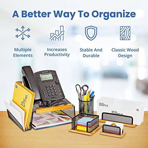 Halter Mesh Office Desk Accessories - 5 Piece Steel Desk Organizer Set, Office Supplies, Phone Stand, Pencil Cup, Business Card Holder, Memo And Letter Holder #TOP4