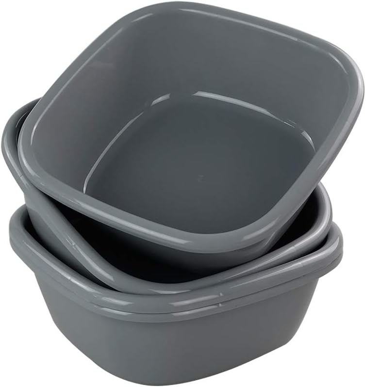 Idotry 4-Pack Baby Small Wash Basin, Gray Plastic Square Dish Pan, 8 Quart