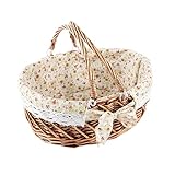 YRJJ Wicker Picnic Basket with Handles & Liner Oval Empty Gift Basket Willow Woven Easter Eggs & Candy Storage Basket Fruit Serving Basket Kids Blanket Toy Organizer, 1
