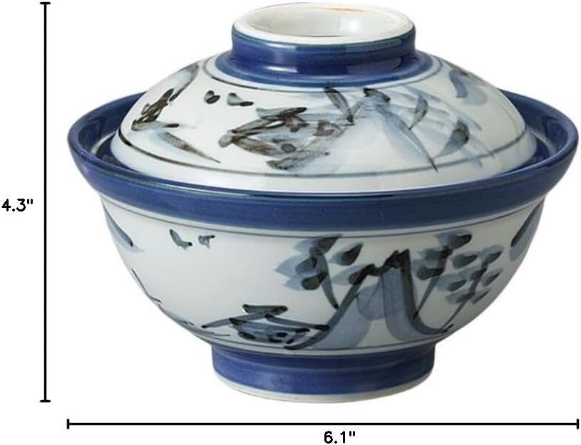 Japanese 6.1 Inches Diameter Porcelain Sansui Donburi Bowl Ramen Noodle Soup Rice Bowl with Lid Grey M51910 Made in Japan