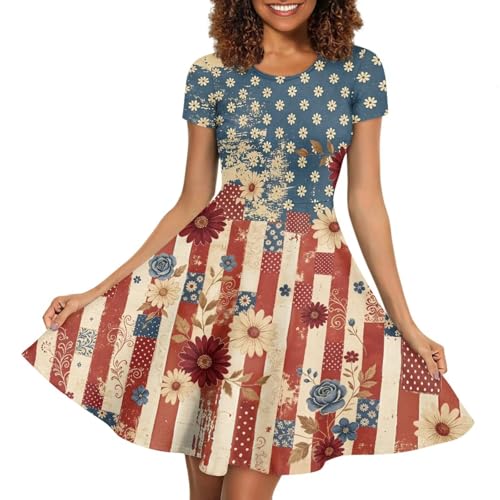 Image of AFPANQZ Womens Casual Summer Lightweight Vintage Dress Short Sleeve Midi Dress Knee-Long Luxury Formal Dress