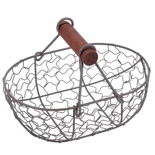 SEWACC Farmhouse Wire Egg Basket Vintage Style Metal Egg Collecting Basket, Eggs Container Holder for Countertop, Storage for Fresh Eggs, Fruit, Snacks, Party Gathering
