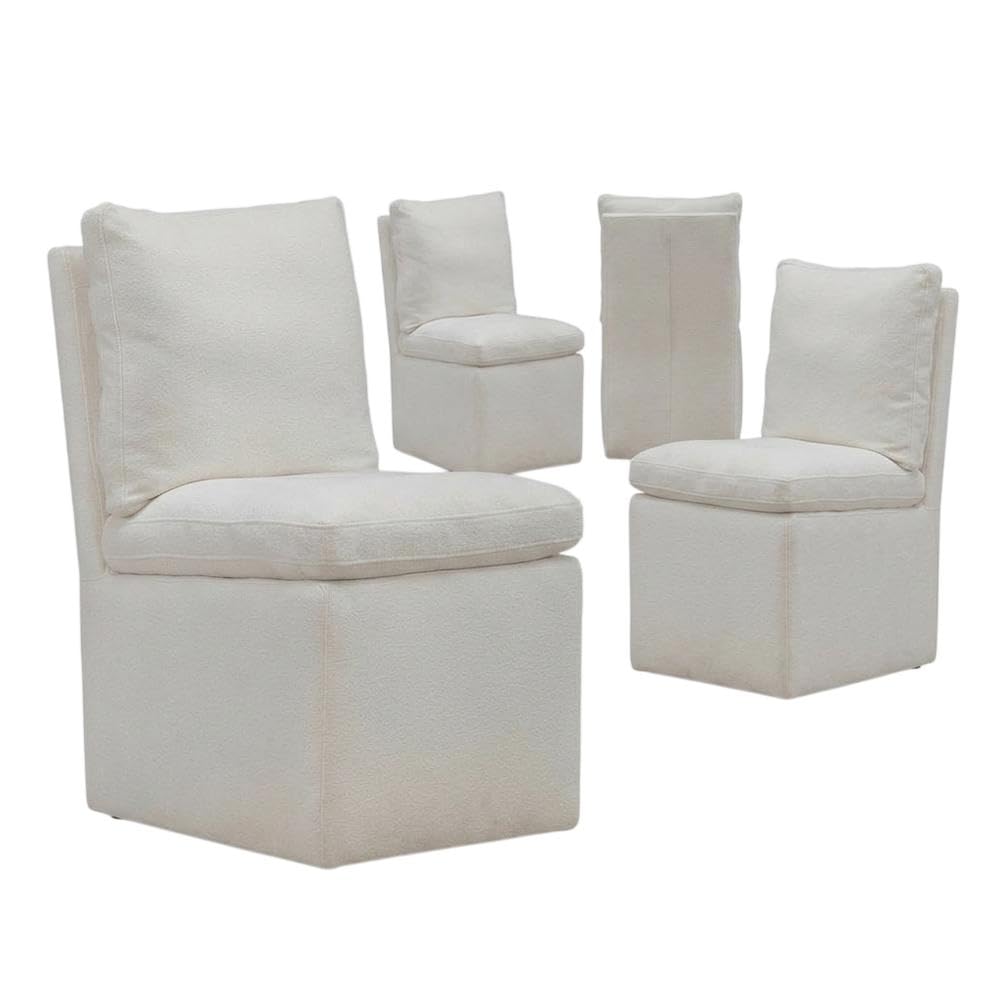Solid Wood Upholstered Dining Chair with Castors by Starlight Canyon Home – Solid Hardwood,Plywood, White, Pack of 4