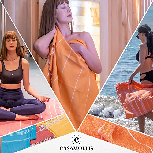 Casamollis Turkish Beach Towel, Prewashed, 100% Cotton, Soft, Absorbent, Quick Dry, Sand Free Large Oversize Beach Towels For Bathroom Camping Yoga Gym Pool Travel Size 39X71 Inches (Orange) #TOP2
