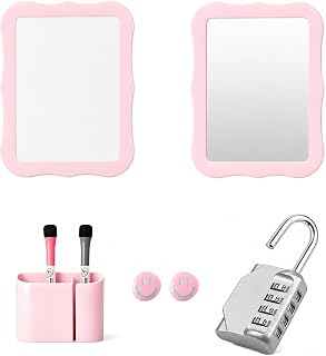 Complete Locker Accessories Set with 4-Digit Combination Lock, Mirror, Magnetic Whiteboard, Cute Smiley Face Magnets, Back-to-School Locker Decorations for Boys Girls (Pink Locker Decor Set)
